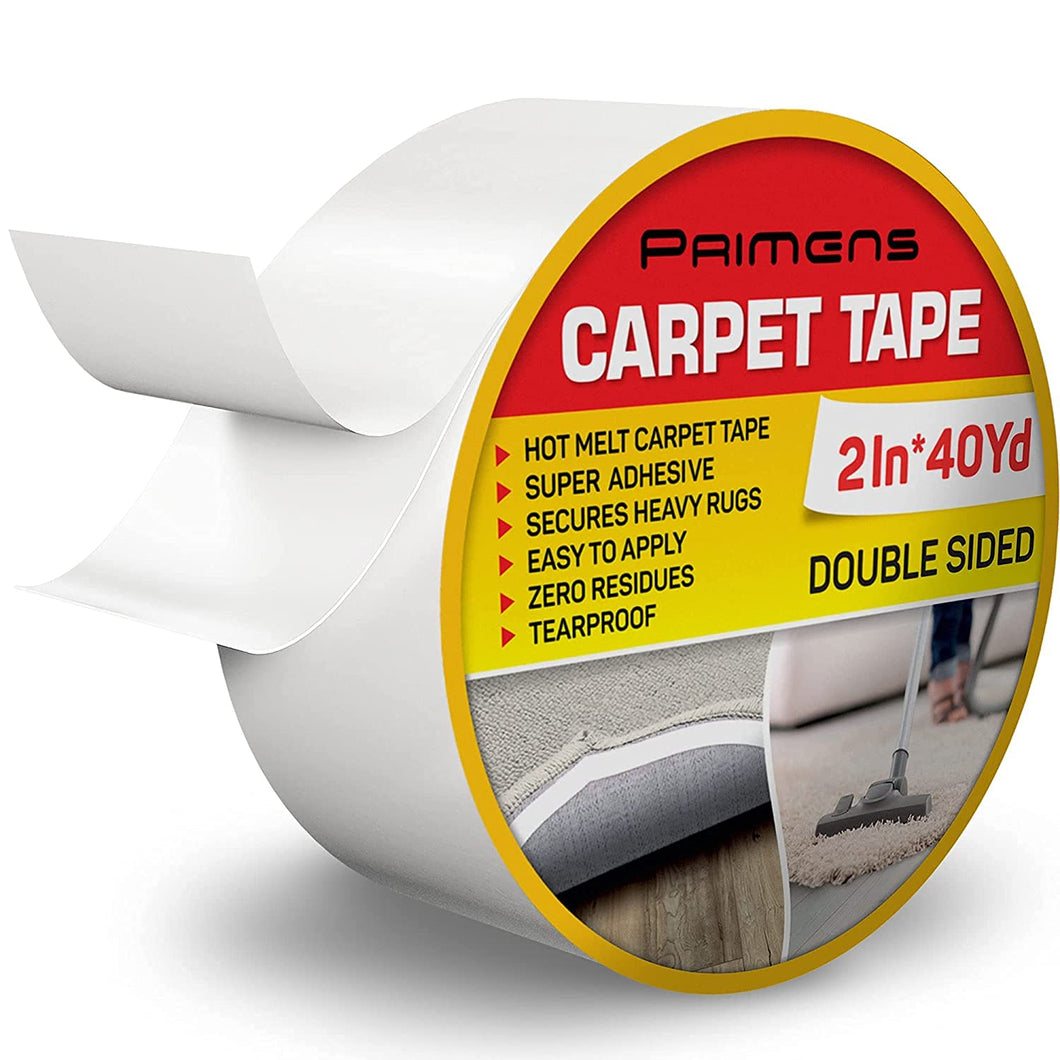 Double Sided Carpet Tape - Rug Grippers Tape for Area Rugs and Hardwood Floors - Carpet Binding Tape Removable, Residue Free, Strong Adhesive and Heavy Duty Stickers Tape, Hardwood Safe 2inch/40yards