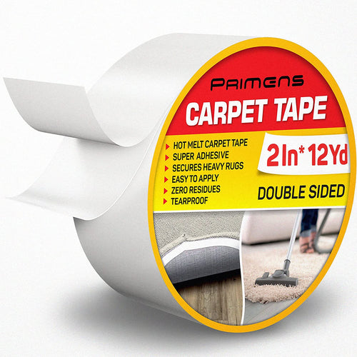 Double Sided Carpet Tape - Rug Grippers Tape for Area Rugs and Hardwood Floors Safe - Carpet Binding Tape Removable, Residue Free, Strong Adhesive and Heavy Duty Stickers Tape, 2 Inch / 12 Yards