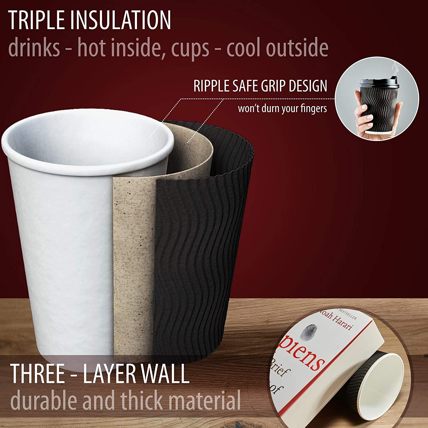 12 oz Eco Green Paper Coffee Cup - Ripple Wall