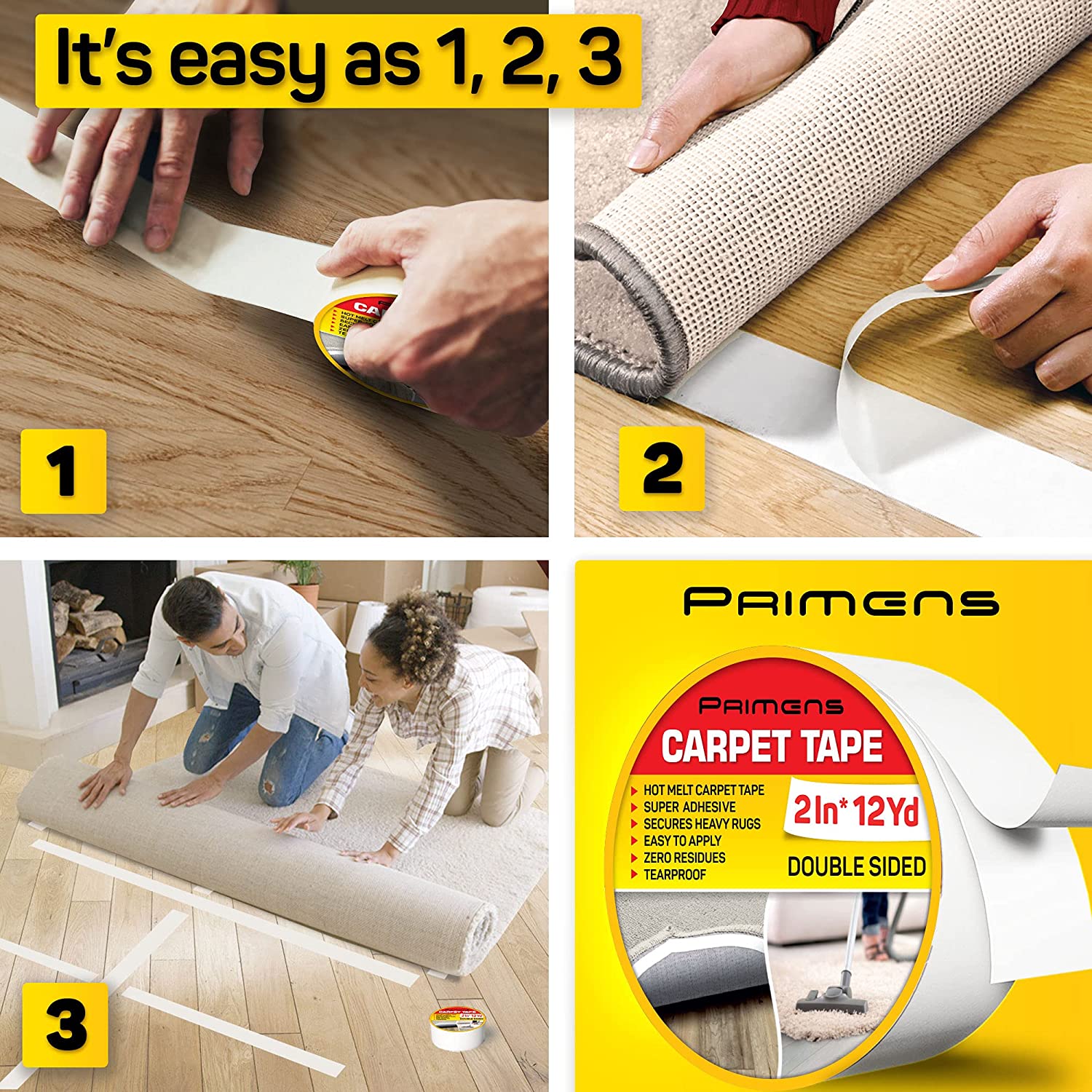 Double Sided Carpet Tape - Rug Grippers Tape for Area Rugs and Hardwoo –  Primens Store