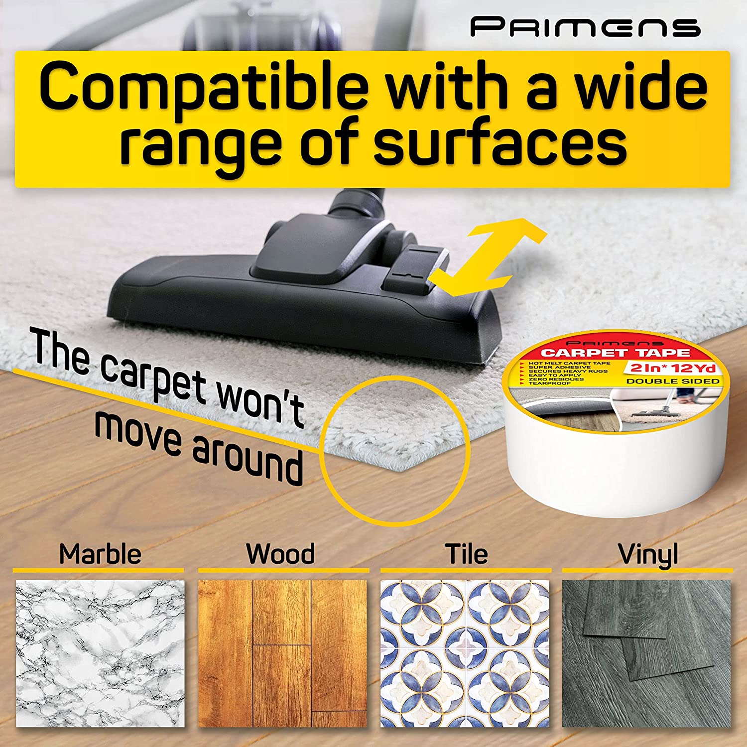 Rug Gripper Tape - Carpet Tape Double Sided - Rug Tape for Hardwood Floor -  Non Slip Pads for Area Rugs - Carpet Binding Tape, Heavy Duty Stickers