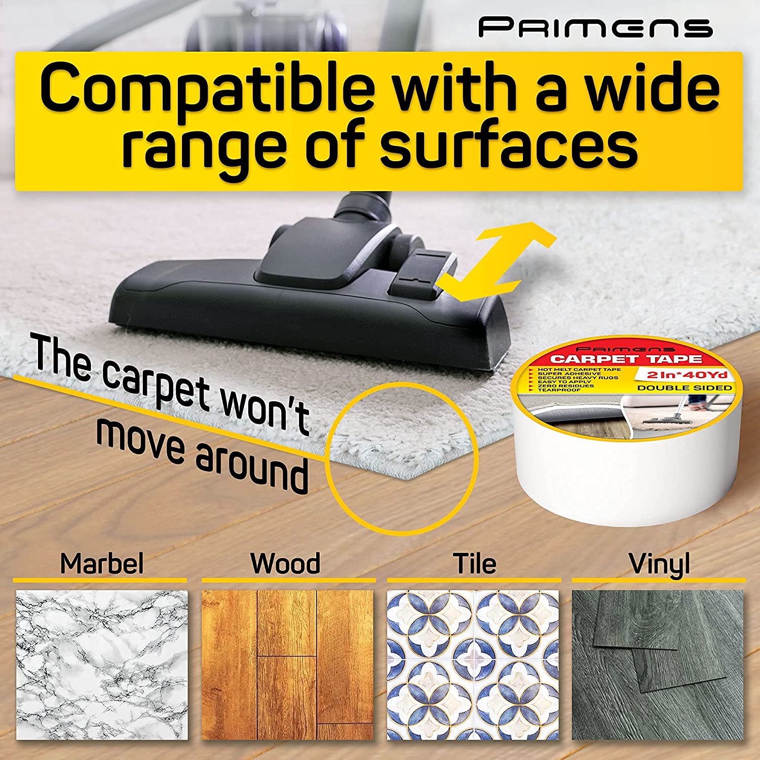 KAIWO Heavy Duty Carpet Tape Double Sided (4 inx30yd), Rug Tape for Area  Rugs on Carpet, Perfect Rug Gripper for Holding Area Rugs, Hardwood Floors