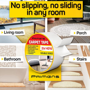 Double Sided Carpet Tape - Rug Grippers Tape for Area Rugs and Hardwood Floors - Carpet Binding Tape Removable, Residue Free, Strong Adhesive and Heavy Duty Stickers Tape, Hardwood Safe 2inch/40yards
