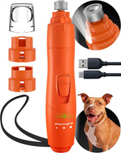 Load image into Gallery viewer, Dog Nail Grinder with LED Light, Rechargeable Dog Nail Grinder for Large Dogs, Medium &amp; Small Dogs, Professional Pet Nail Grinder for Dogs Quiet Soft Puppy Grooming, Cat Trimmer (Orange)