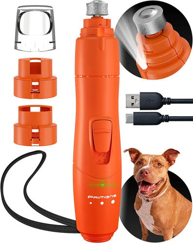 Dog Nail Grinder with LED Light, Rechargeable Dog Nail Grinder for Large Dogs, Medium & Small Dogs, Professional Pet Nail Grinder for Dogs Quiet Soft Puppy Grooming, Cat Trimmer (Orange)