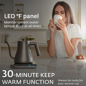 Gooseneck Electric Kettle Temperature Control With 7 Presets - Gooseneck Kettle for Coffee & Tea 100% Stainless Steel, Touch LED Panel, Automatic Shut Off, Fast Boil and Keep Warm Watter Kettle