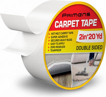 Load image into Gallery viewer, Double Sided Carpet Tape - Rug Grippers Tape for Area Rugs and Hardwood Floors - Carpet Binding Tape Removable, Residue Free, Strong Adhesive and Heavy Duty Stickers, Hardwood Safe, 2 Inch / 20 Yards