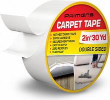 Load image into Gallery viewer, Double Sided Carpet Tape - Rug Grippers Tape for Area Rugs and Hardwood Floors - Carpet Binding Tape Removable, Residue Free, Strong Adhesive and Heavy Duty Stickers, Hardwood Safe, 2 Inch / 30 Yards