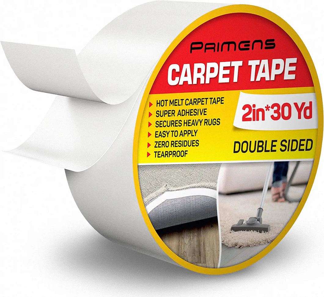 Double Sided Carpet Tape - Rug Grippers Tape for Area Rugs and Hardwood Floors - Carpet Binding Tape Removable, Residue Free, Strong Adhesive and Heavy Duty Stickers, Hardwood Safe, 2 Inch / 30 Yards
